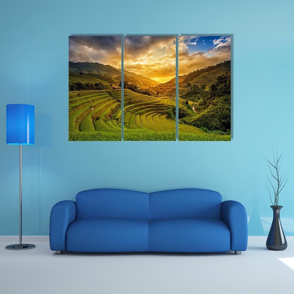 Rice Fields On Terrace Canvas Wall Art-3 Horizontal-Gallery Wrap-37" x 24"-Tiaracle