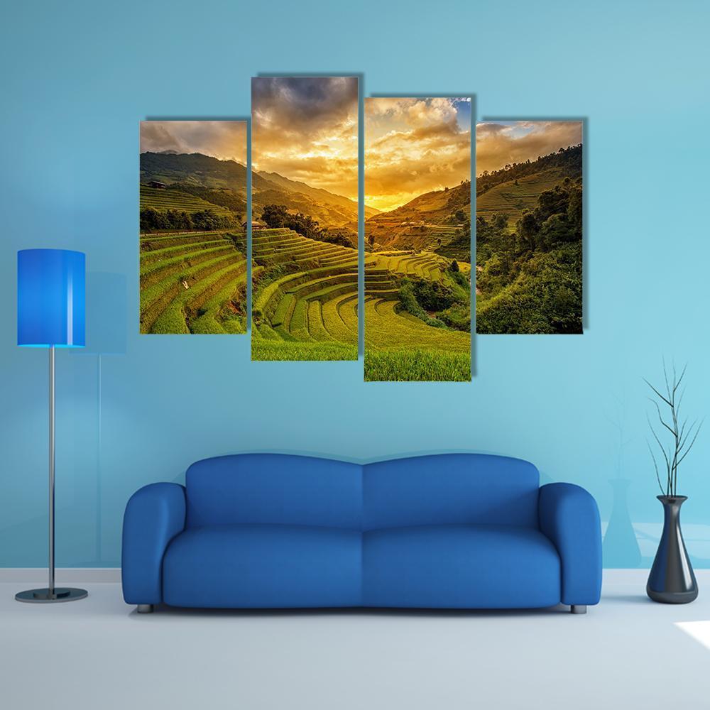 Rice Fields On Terrace Canvas Wall Art-4 Pop-Gallery Wrap-50" x 32"-Tiaracle