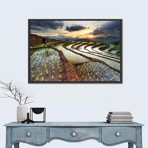 Rice Fields On Terraced At Chiang Mai Thailand Panoramic Canvas Wall Art-1 Piece-36" x 12"-Tiaracle