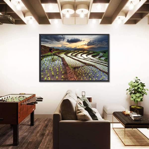 Rice Fields On Terraced At Chiang Mai Thailand Panoramic Canvas Wall Art-1 Piece-36" x 12"-Tiaracle