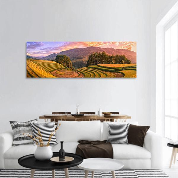 Rice Fields On Terraced In Vietnam Panoramic Canvas Wall Art-1 Piece-36" x 12"-Tiaracle