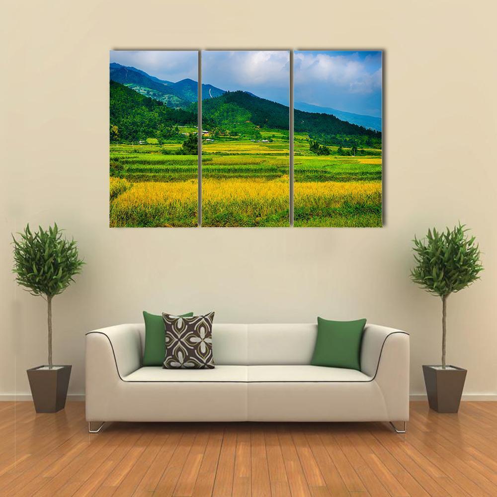 Rice Fields On Terraced Of Vietnam Canvas Wall Art-3 Horizontal-Gallery Wrap-37" x 24"-Tiaracle