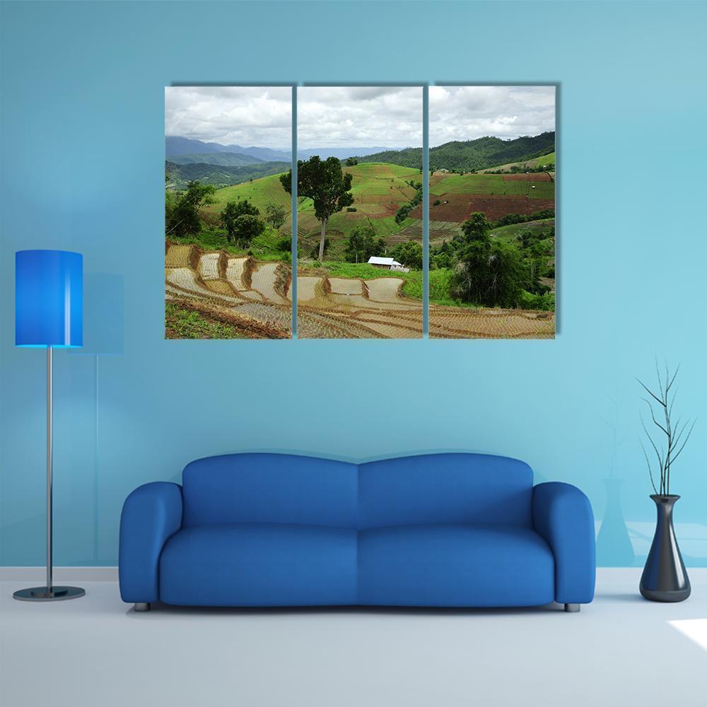 Rice Terrace At Maechaem In Thailand Canvas Wall Art-3 Horizontal-Gallery Wrap-37" x 24"-Tiaracle