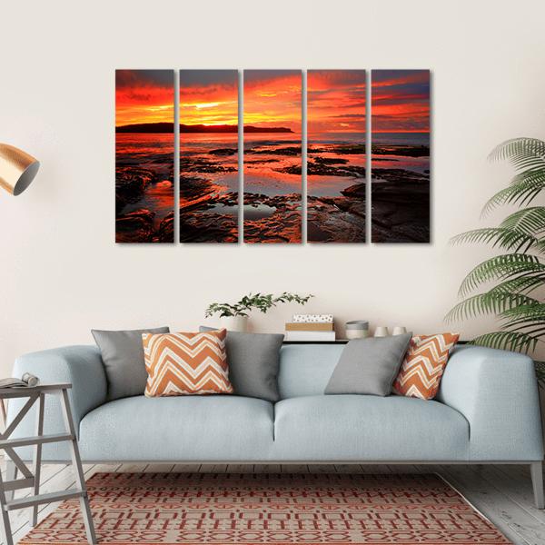 Rich Red Velvet Sunrise Over Pearl Beach Canvas Wall Art-5 Horizontal-Gallery Wrap-22" x 12"-Tiaracle