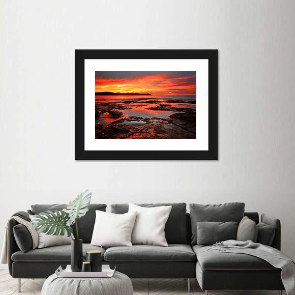 Rich Red Velvet Sunrise Over Pearl Beach Canvas Wall Art-3 Horizontal-Gallery Wrap-25" x 16"-Tiaracle