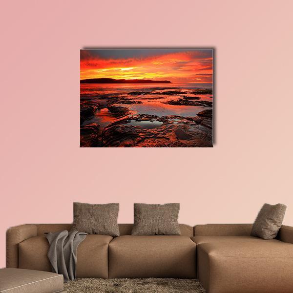 Rich Red Velvet Sunrise Over Pearl Beach Canvas Wall Art-5 Pop-Gallery Wrap-47" x 32"-Tiaracle