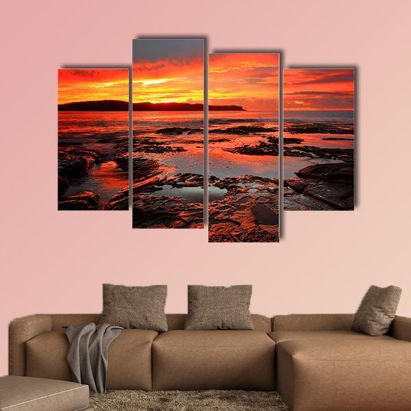 Rich Red Velvet Sunrise Over Pearl Beach Canvas Wall Art-4 Pop-Gallery Wrap-50" x 32"-Tiaracle