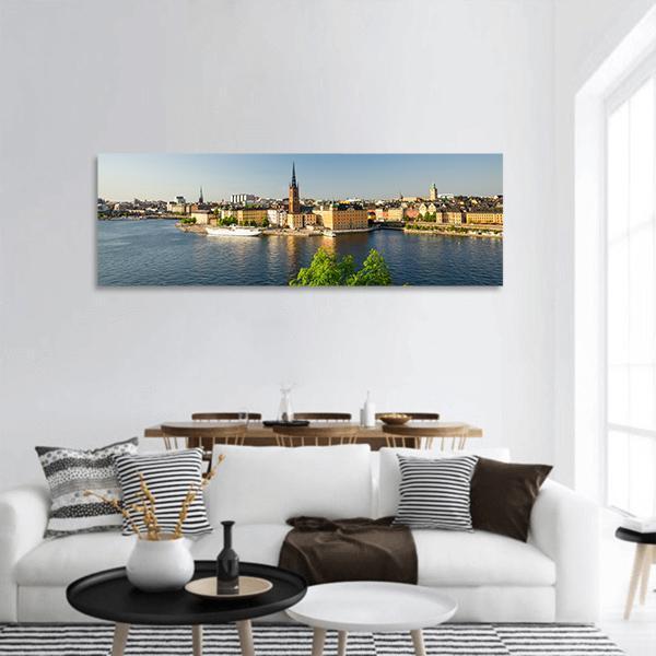 Riddarholm Church With Lake Malaren Panoramic Canvas Wall Art-1 Piece-36" x 12"-Tiaracle