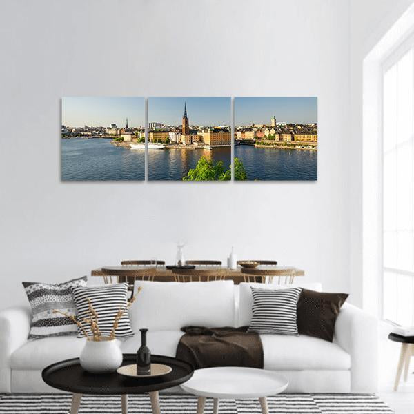 Riddarholm Church With Lake Malaren Panoramic Canvas Wall Art-3 Piece-25" x 08"-Tiaracle
