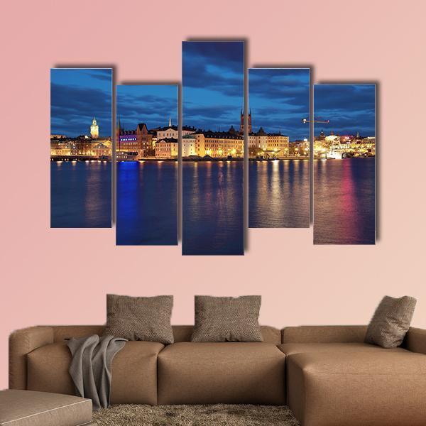 Riddarholmen Island And Gamla Stan In Stockholm Canvas Wall Art-5 Pop-Gallery Wrap-47" x 32"-Tiaracle