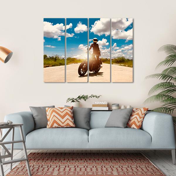 Rider On Motorcycle Canvas Wall Art-4 Horizontal-Gallery Wrap-34" x 24"-Tiaracle