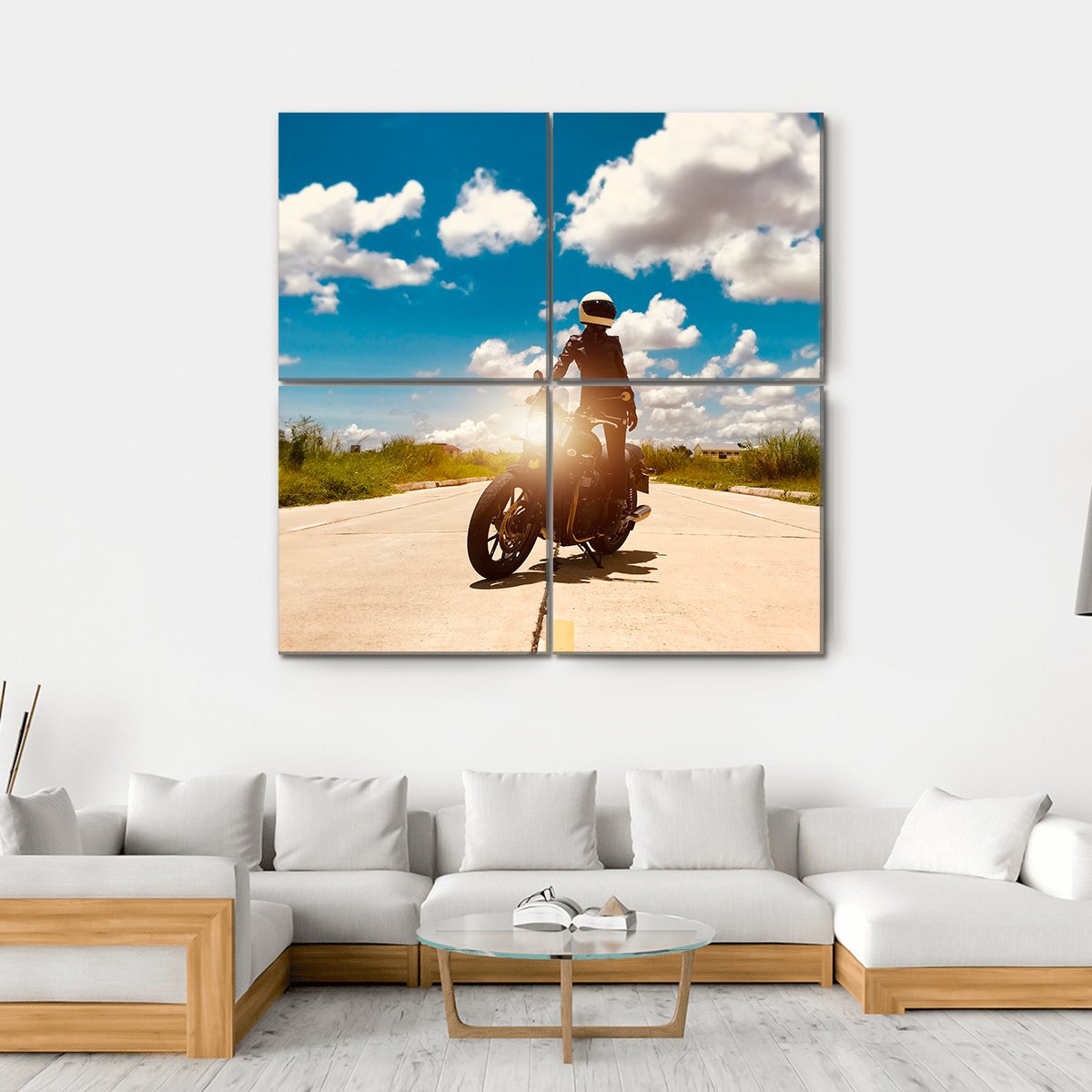 Rider On Motorcycle Canvas Wall Art-4 Square-Gallery Wrap-17" x 17"-Tiaracle