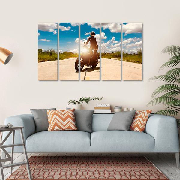 Rider On Motorcycle Canvas Wall Art-5 Horizontal-Gallery Wrap-22" x 12"-Tiaracle