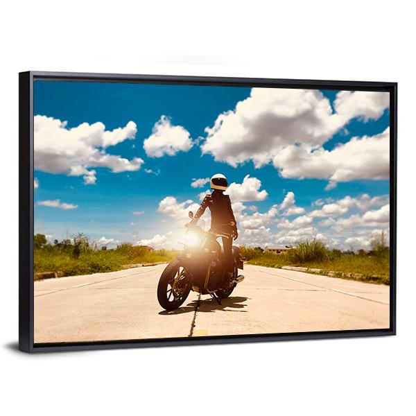 Rider On Motorcycle Canvas Wall Art-3 Horizontal-Gallery Wrap-25&quot; x 16&quot;-Tiaracle