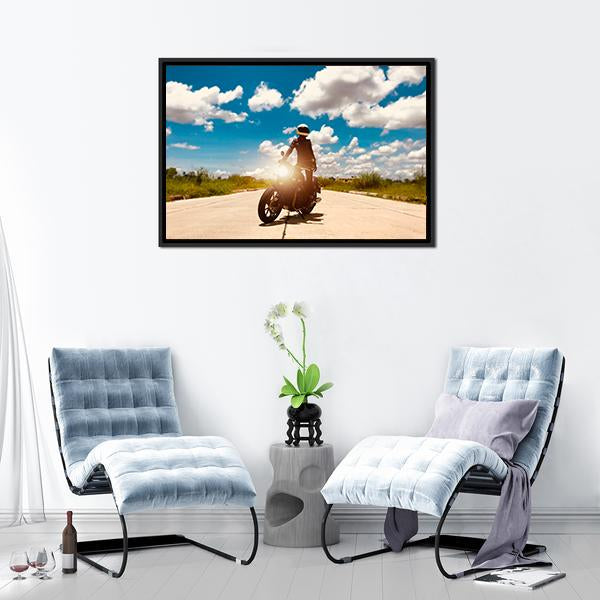 Rider On Motorcycle Canvas Wall Art-3 Horizontal-Gallery Wrap-25" x 16"-Tiaracle