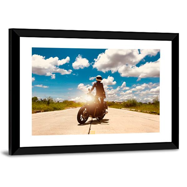 Rider On Motorcycle Canvas Wall Art-3 Horizontal-Gallery Wrap-25&quot; x 16&quot;-Tiaracle