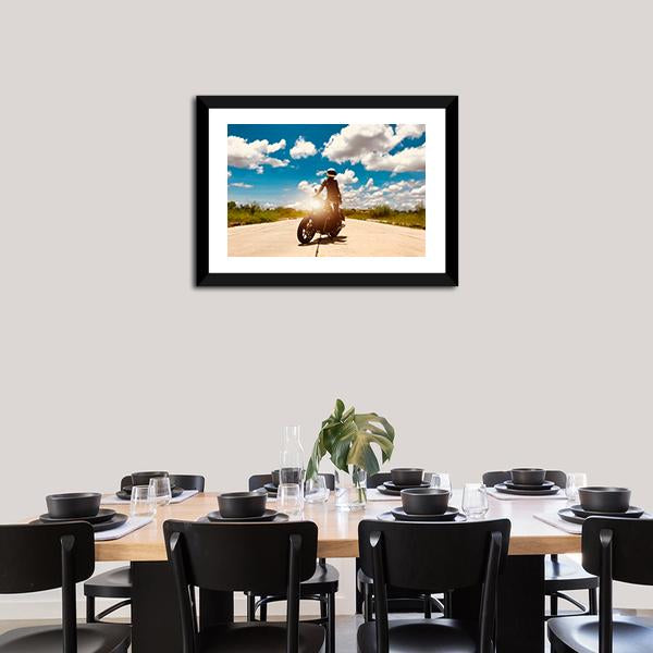 Rider On Motorcycle Canvas Wall Art-3 Horizontal-Gallery Wrap-25" x 16"-Tiaracle