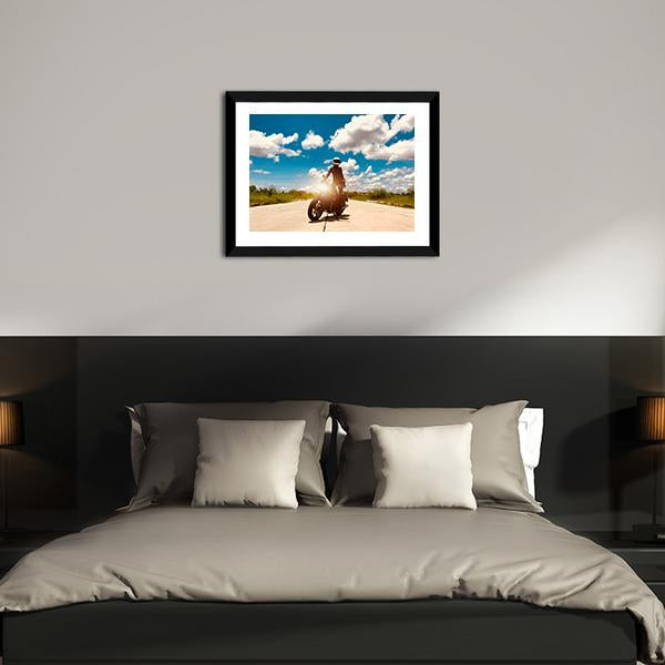 Rider On Motorcycle Canvas Wall Art-3 Horizontal-Gallery Wrap-25" x 16"-Tiaracle