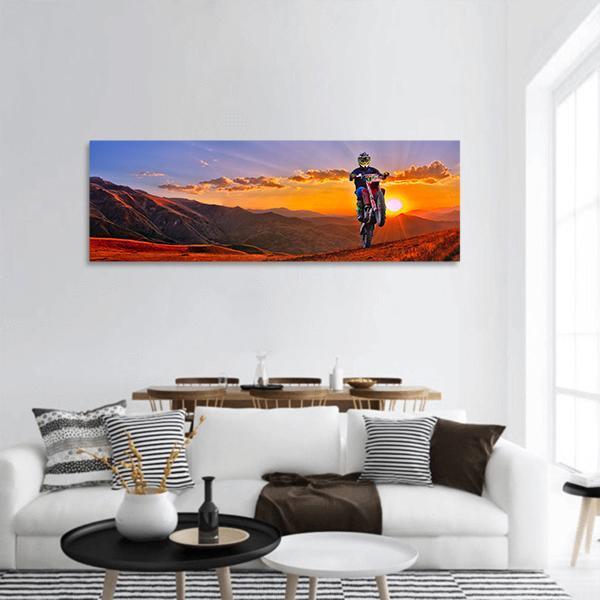 Rider On Mountain Landscape Panoramic Canvas Wall Art-1 Piece-36" x 12"-Tiaracle