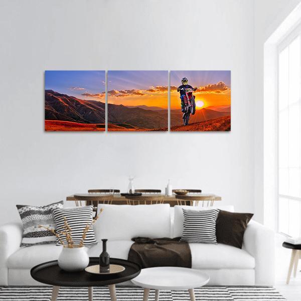 Rider On Mountain Landscape Panoramic Canvas Wall Art-3 Piece-25" x 08"-Tiaracle