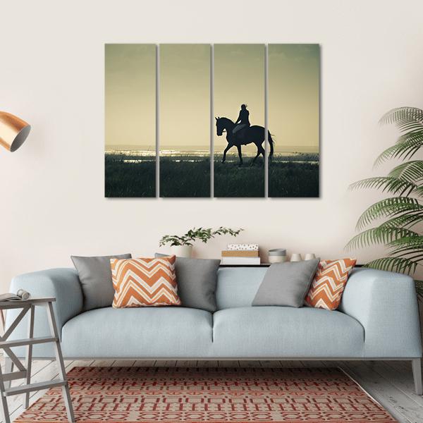 Rider Silhouette On Horseback Canvas Wall Art-4 Horizontal-Gallery Wrap-34" x 24"-Tiaracle