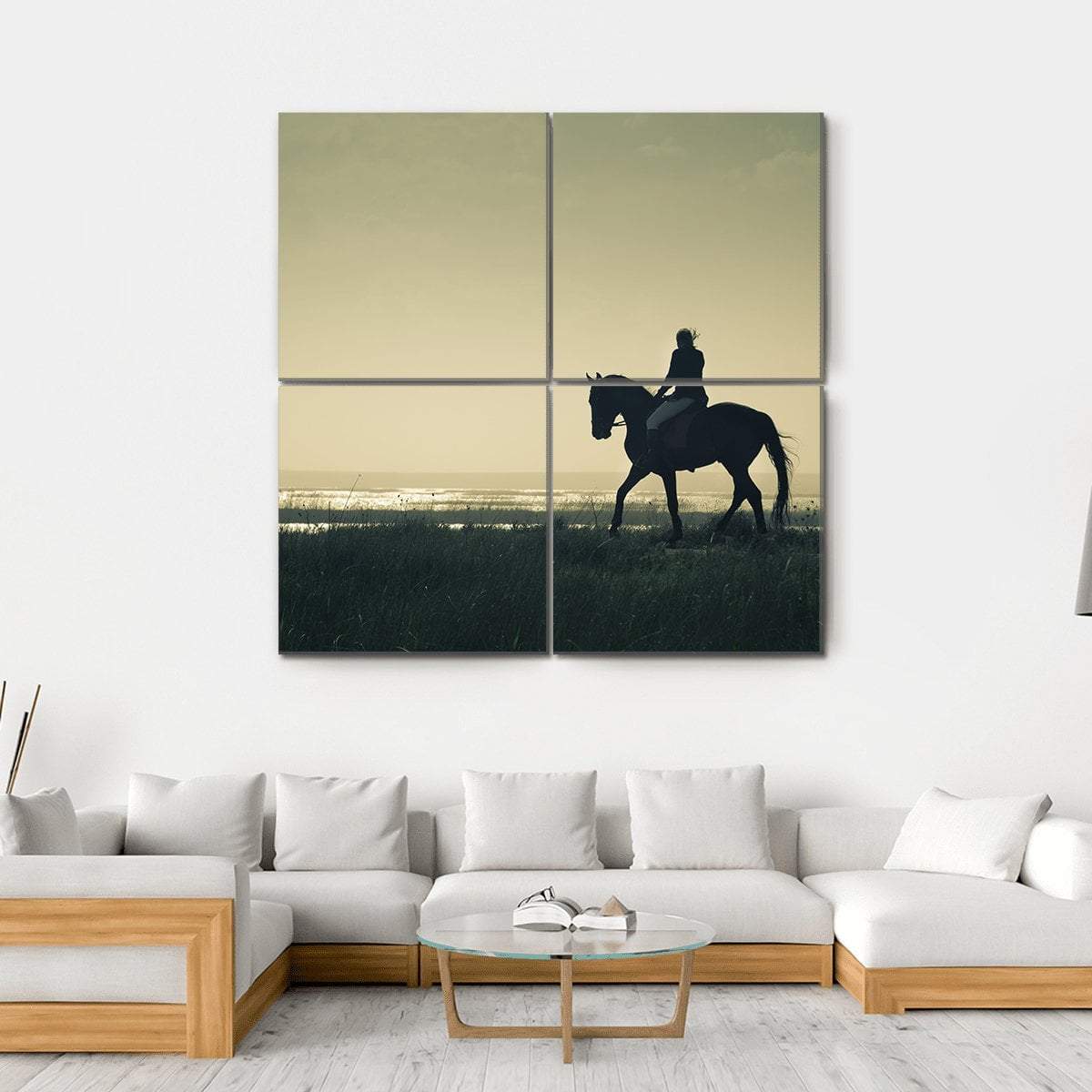 Rider Silhouette On Horseback Canvas Wall Art-4 Square-Gallery Wrap-17" x 17"-Tiaracle