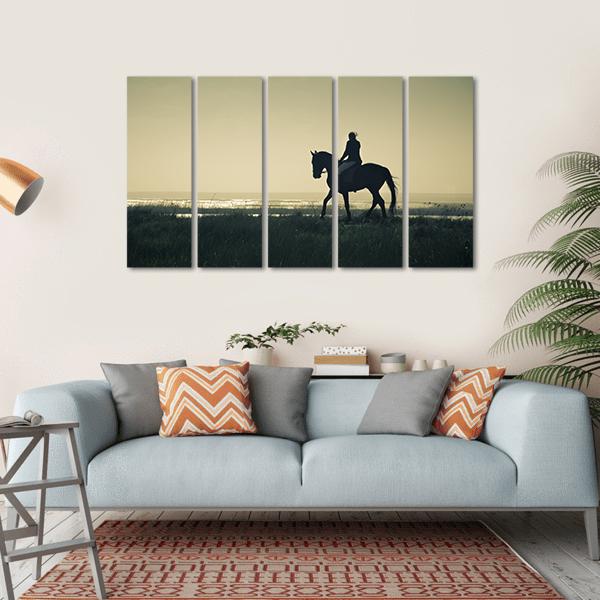 Rider Silhouette On Horseback Canvas Wall Art-5 Horizontal-Gallery Wrap-22" x 12"-Tiaracle