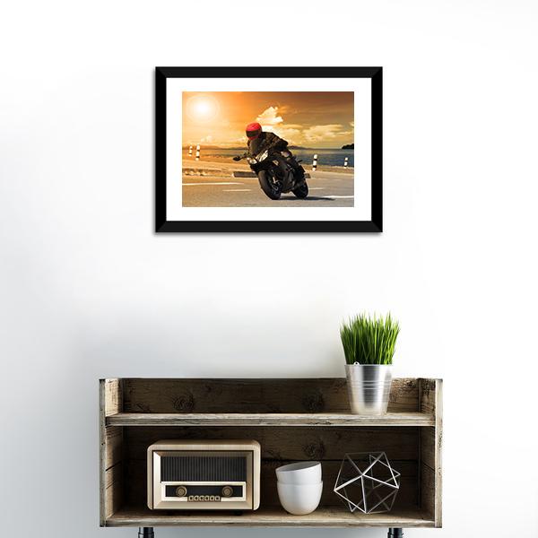 Rider With Rural Lake Canvas Wall Art-1 Piece-Framed Print-20" x 16"-Tiaracle
