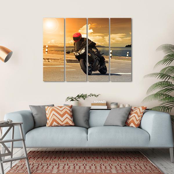 Rider With Rural Lake Canvas Wall Art-4 Horizontal-Gallery Wrap-34" x 24"-Tiaracle