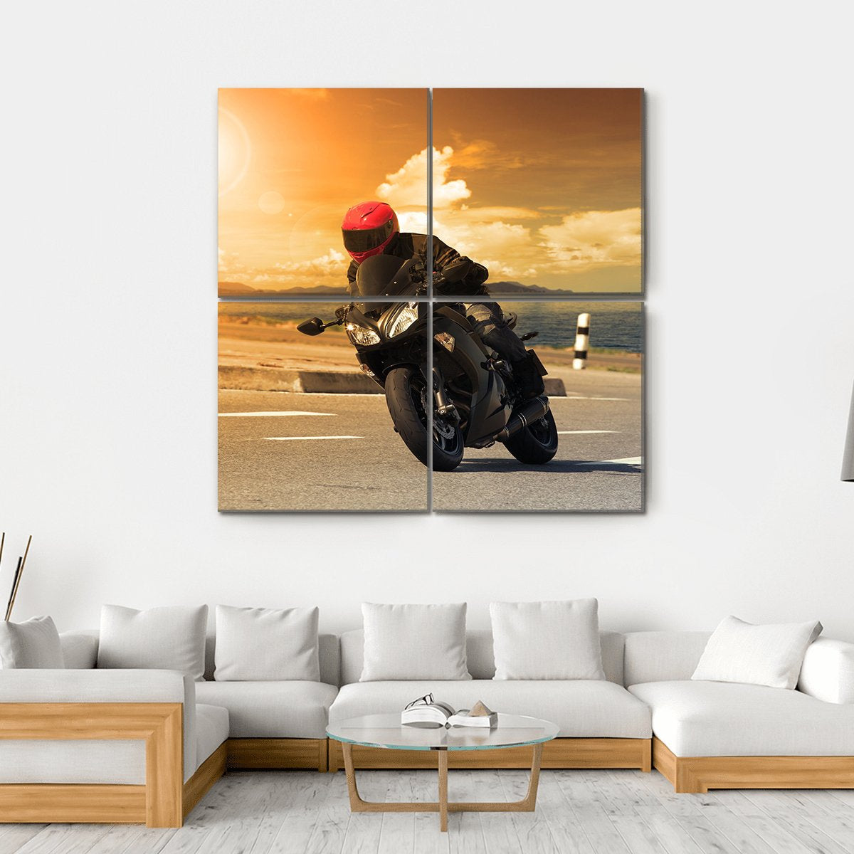 Rider With Rural Lake Canvas Wall Art-4 Square-Gallery Wrap-17" x 17"-Tiaracle
