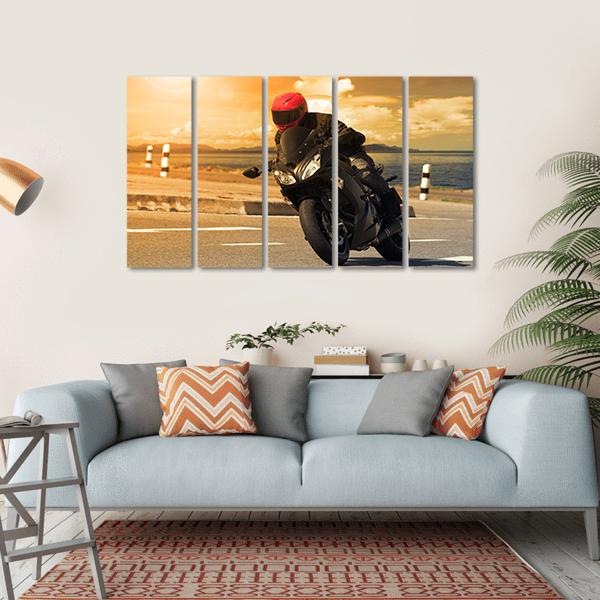Rider With Rural Lake Canvas Wall Art-5 Horizontal-Gallery Wrap-22" x 12"-Tiaracle