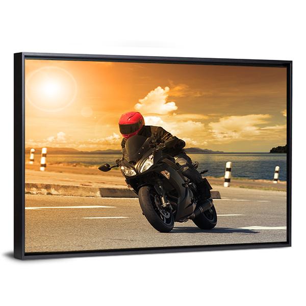 Rider With Rural Lake Canvas Wall Art-5 Horizontal-Gallery Wrap-22" x 12"-Tiaracle