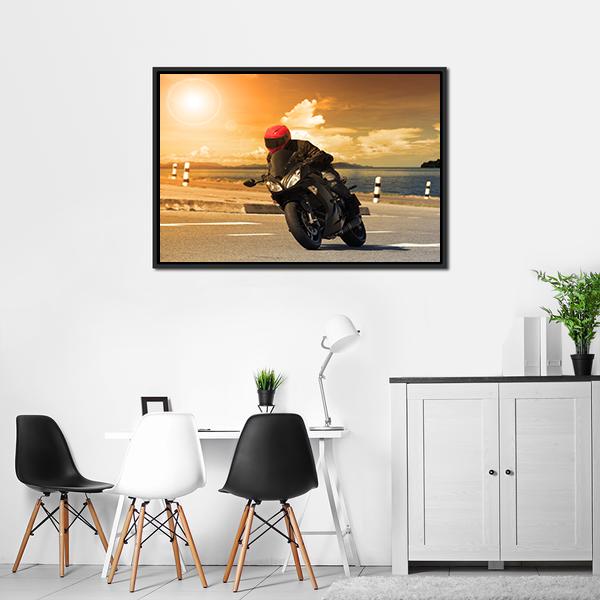 Rider With Rural Lake Canvas Wall Art-5 Horizontal-Gallery Wrap-22" x 12"-Tiaracle