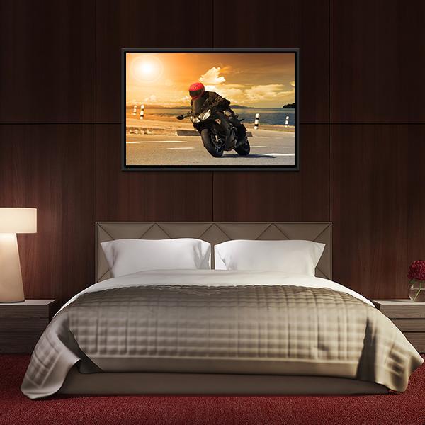 Rider With Rural Lake Canvas Wall Art-5 Horizontal-Gallery Wrap-22" x 12"-Tiaracle