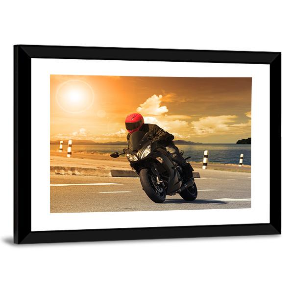 Rider With Rural Lake Canvas Wall Art-5 Horizontal-Gallery Wrap-22" x 12"-Tiaracle