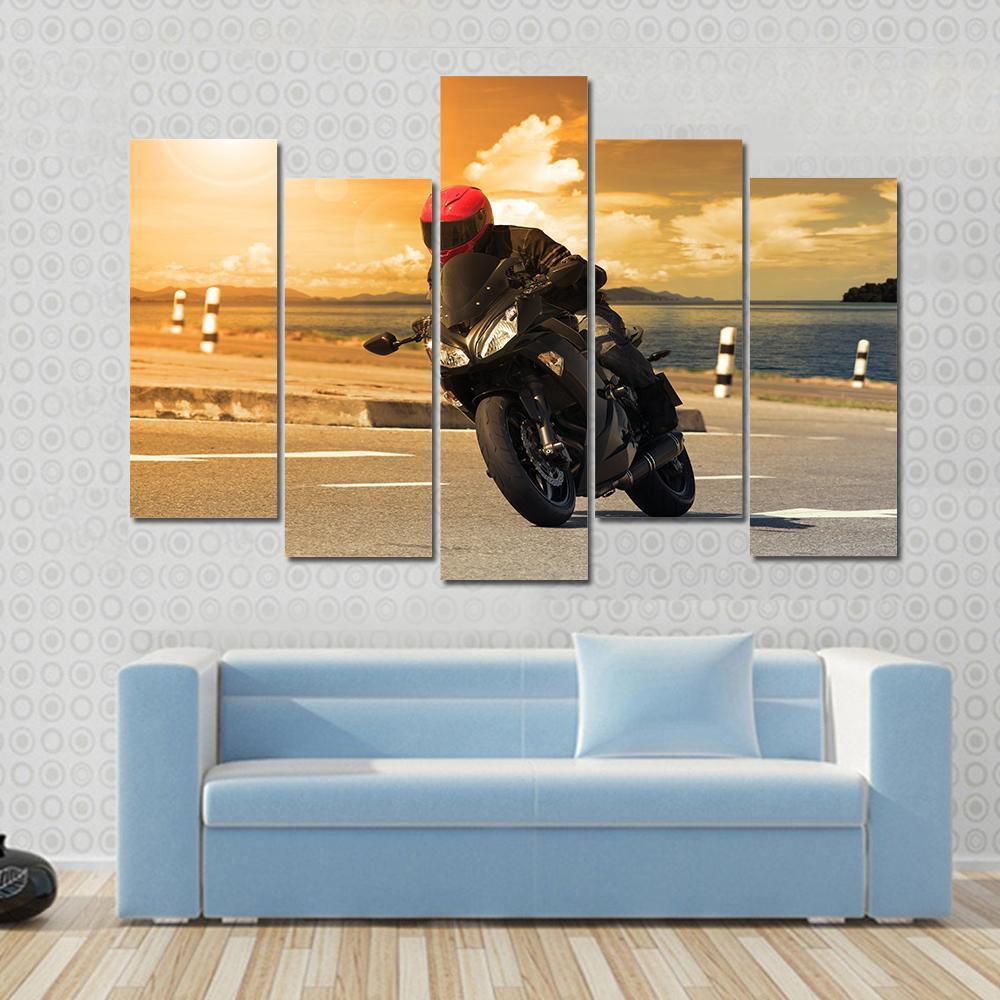 Rider With Rural Lake Canvas Wall Art-5 Pop-Gallery Wrap-47&quot; x 32&quot;-Tiaracle