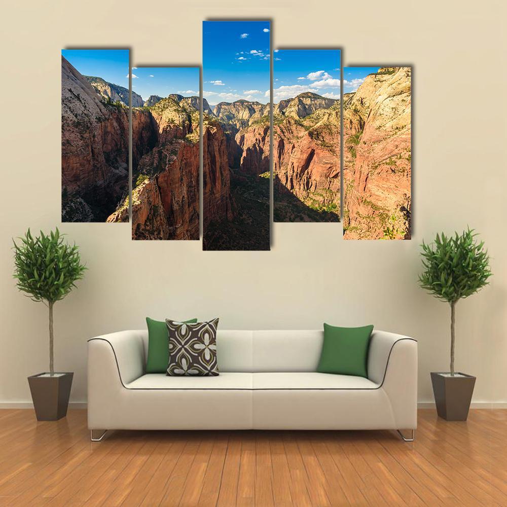 Ridge Walk In Zion National Park Canvas Wall Art-5 Pop-Gallery Wrap-47" x 32"-Tiaracle