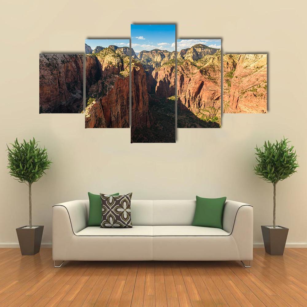 Ridge Walk In Zion National Park Canvas Wall Art-5 Pop-Gallery Wrap-47" x 32"-Tiaracle