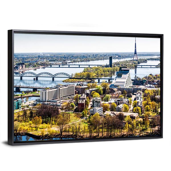 Riga City Of Latvia Canvas Wall Art-3 Horizontal-Gallery Wrap-25" x 16"-Tiaracle