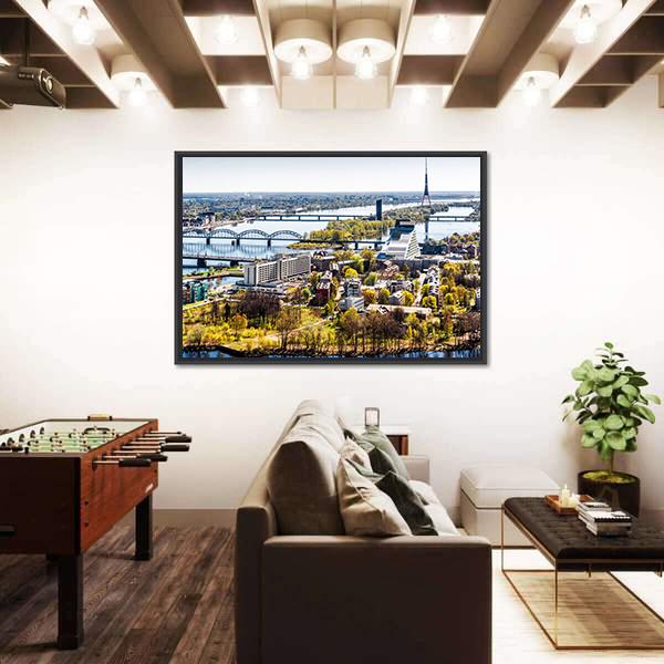 Riga City Of Latvia Canvas Wall Art-3 Horizontal-Gallery Wrap-25" x 16"-Tiaracle