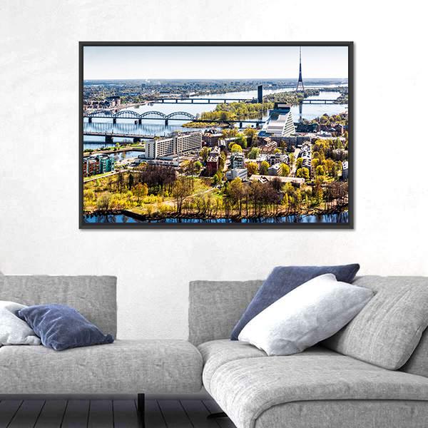 Riga City Of Latvia Canvas Wall Art-3 Horizontal-Gallery Wrap-25" x 16"-Tiaracle