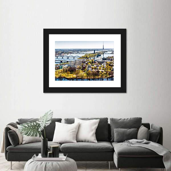 Riga City Of Latvia Canvas Wall Art-3 Horizontal-Gallery Wrap-25" x 16"-Tiaracle