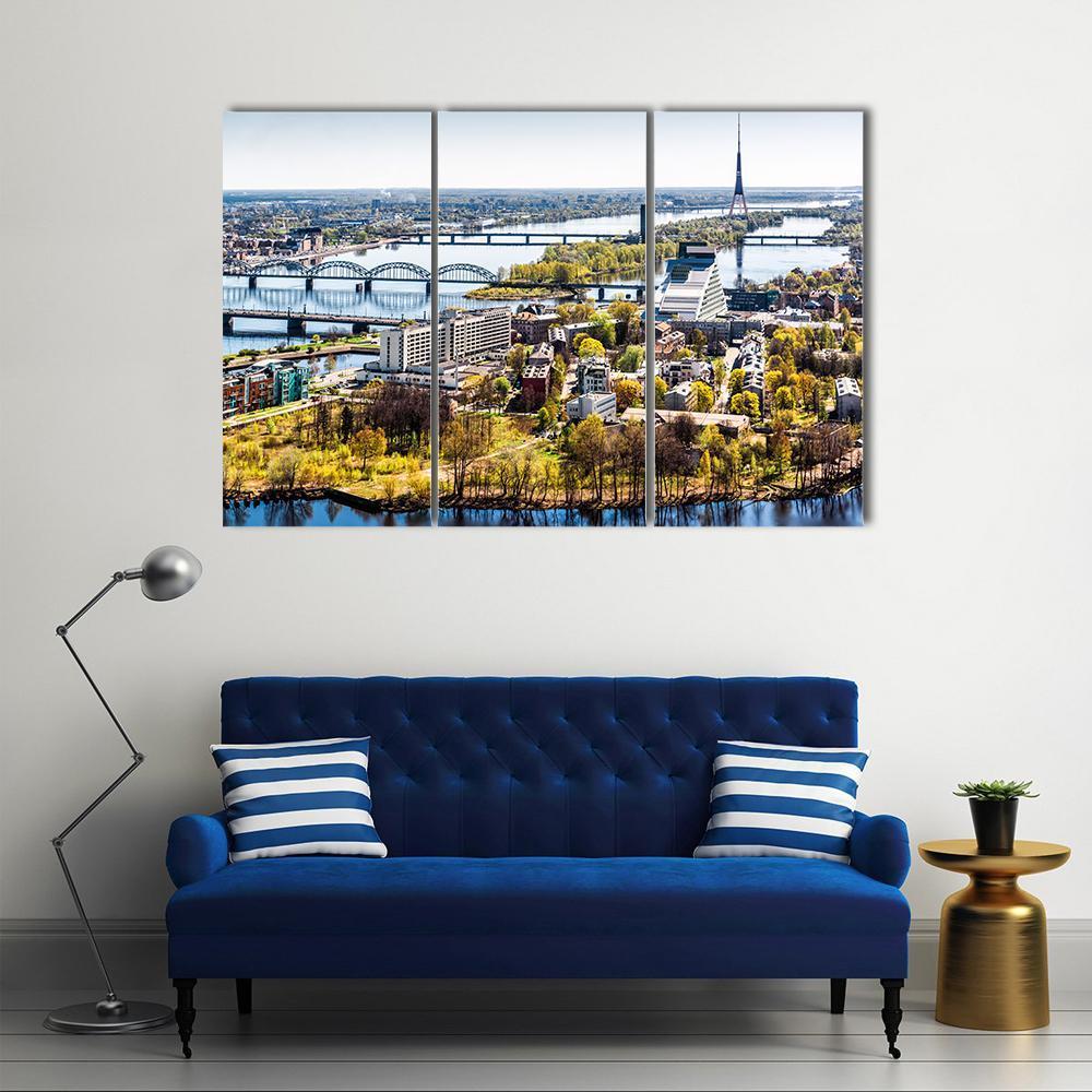 Riga City Of Latvia Canvas Wall Art-3 Horizontal-Gallery Wrap-37" x 24"-Tiaracle