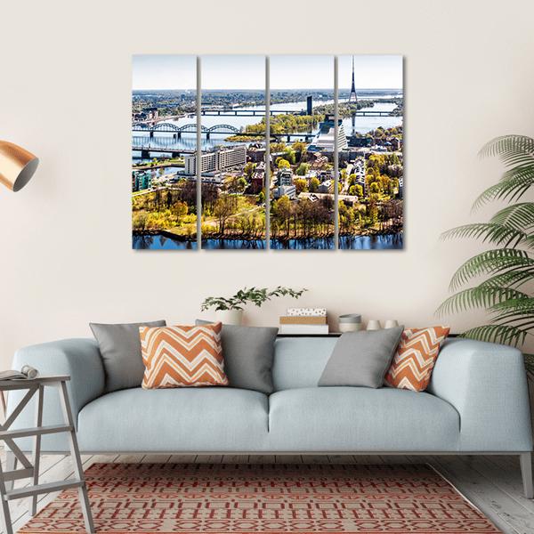 Riga City Of Latvia Canvas Wall Art-4 Horizontal-Gallery Wrap-34" x 24"-Tiaracle