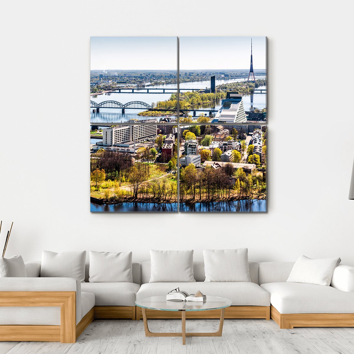 Riga City Of Latvia Canvas Wall Art-4 Square-Gallery Wrap-17" x 17"-Tiaracle