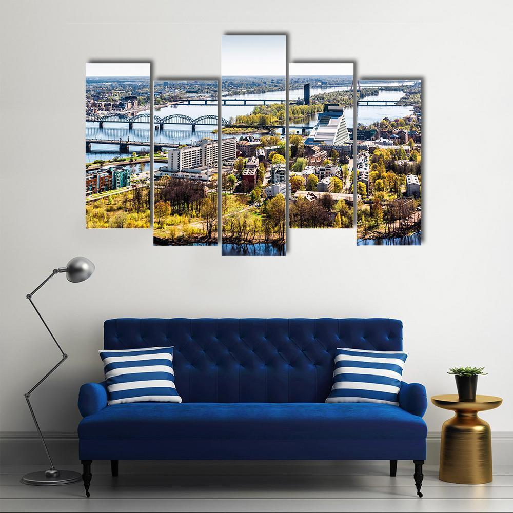 Riga City Of Latvia Canvas Wall Art-5 Pop-Gallery Wrap-47" x 32"-Tiaracle