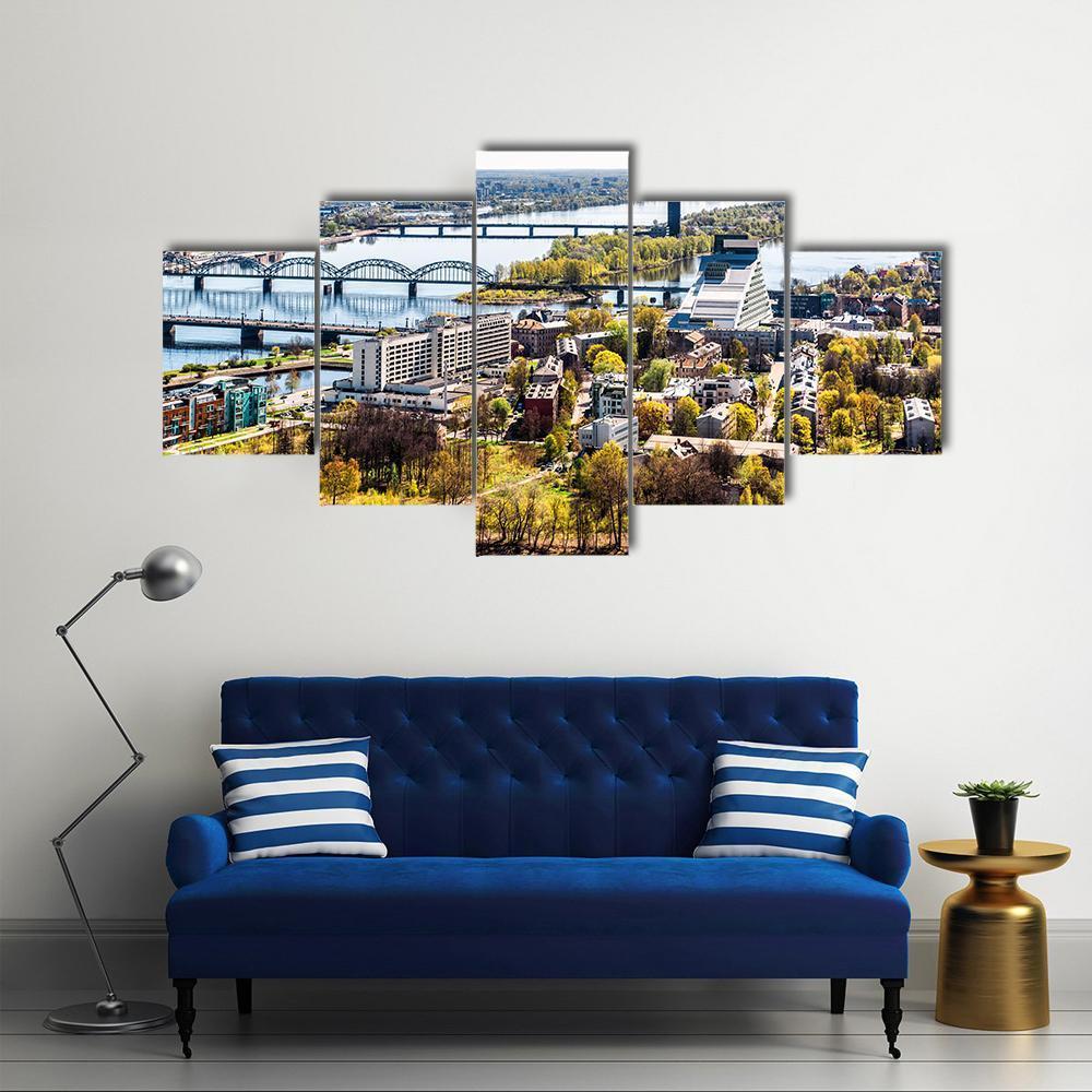 Riga City Of Latvia Canvas Wall Art-5 Star-Gallery Wrap-62" x 32"-Tiaracle