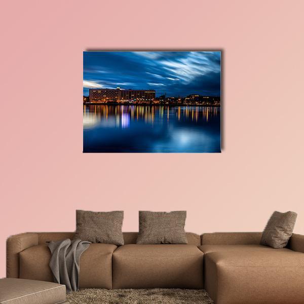 Riga Skyline Night Shot Canvas Wall Art-1 Piece-Gallery Wrap-48" x 32"-Tiaracle