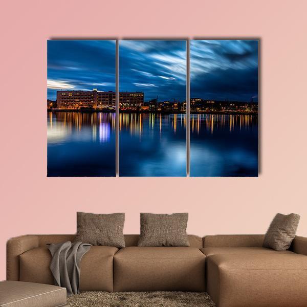 Riga Skyline Night Shot Canvas Wall Art-5 Pop-Gallery Wrap-47" x 32"-Tiaracle