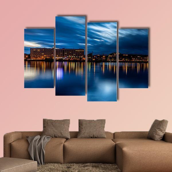Riga Skyline Night Shot Canvas Wall Art-4 Pop-Gallery Wrap-50" x 32"-Tiaracle